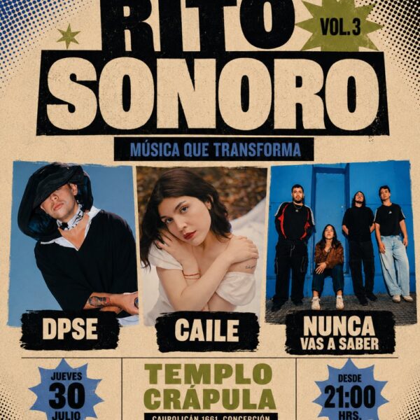 Bandas de pop emergente durante una presentación en vivo en Templo Crápula, Concepción.