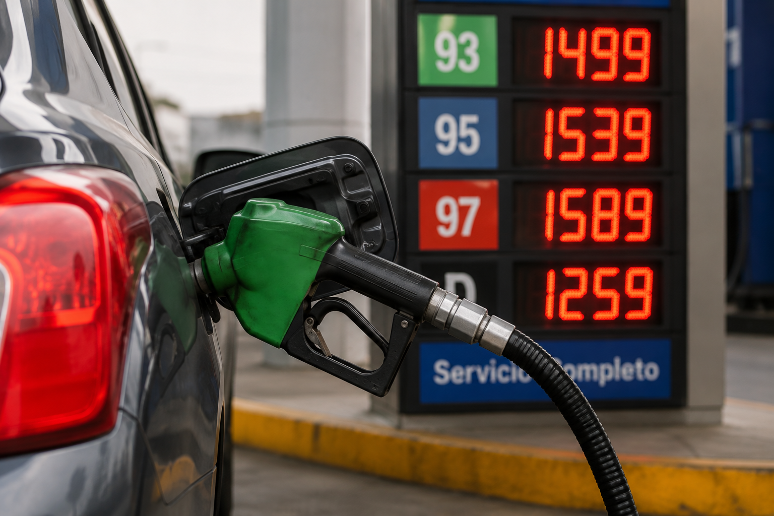 Vehículos cargando combustible en una estación de servicio en Chile.