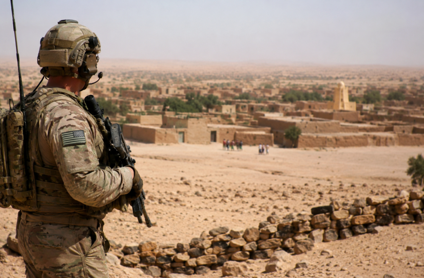 Soldado observa una zona desértica en Mali, en el contexto de la posible ofensiva militar de Estados Unidos contra un grupo ligado a Al Qaeda.