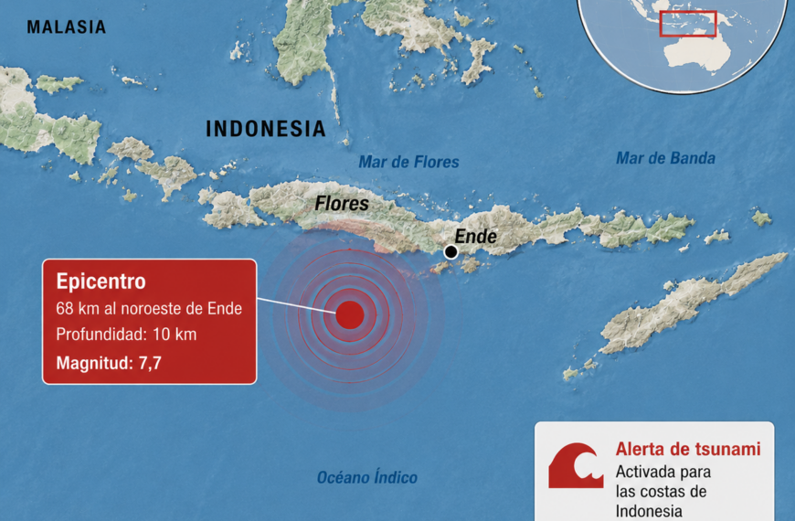 Mapa de Indonesia y la isla de Flores, zona donde se registró el terremoto de magnitud 7,7.