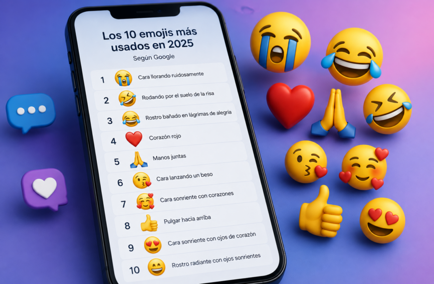 Emojis más utilizados en 2025, encabezados por la cara llorando, según datos de Google.