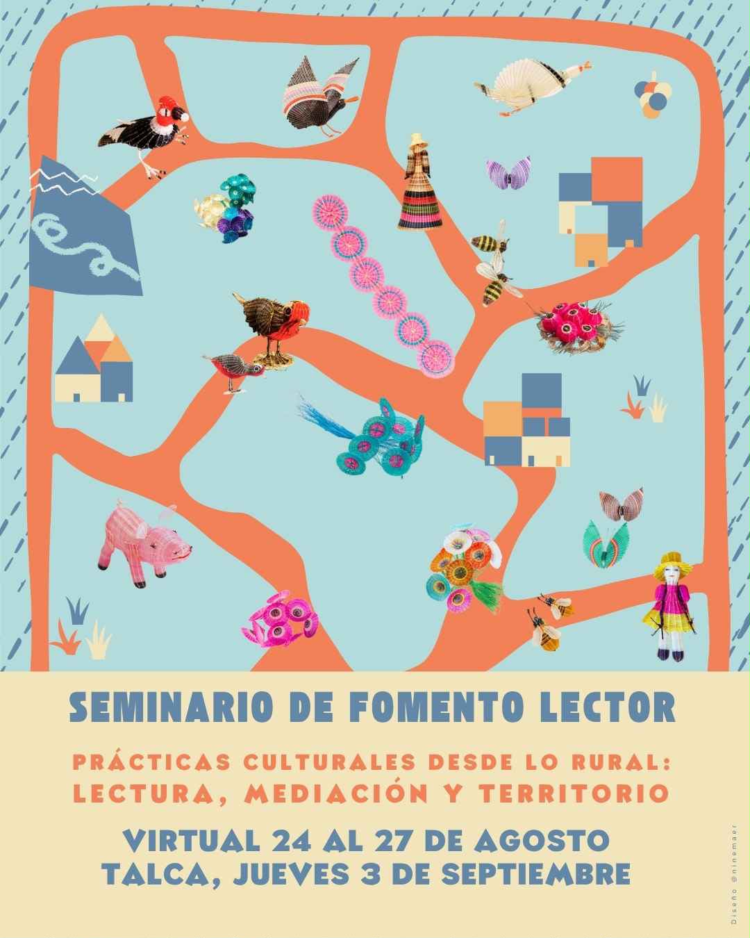 Afiche del seminario Prácticas culturales desde lo rural, que realizará jornadas virtuales y un encuentro presencial en Talca.