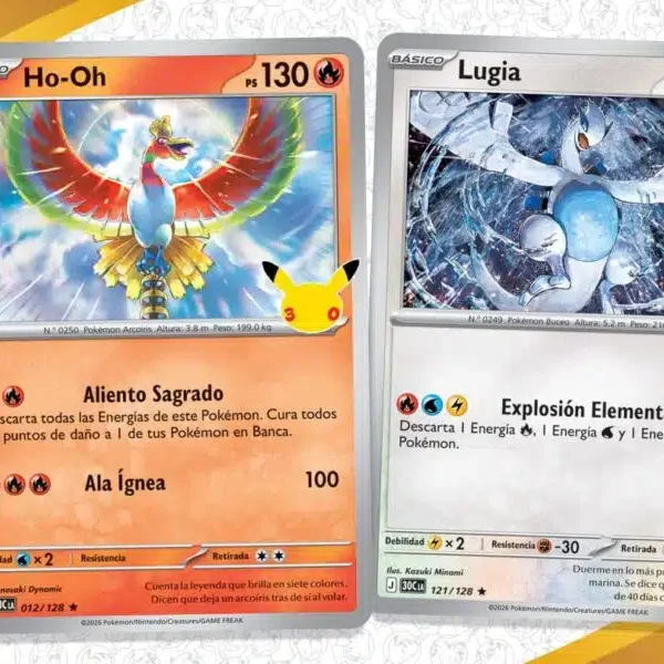 Cartas de Lugia y Ho-Oh reeditadas por Pokémon como parte de la colección especial por el 30 aniversario de la franquicia.