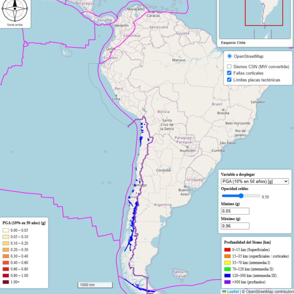 Mapa interactivo de Chile desarrollado por el Centro Sismológico Nacional para consultar la amenaza sísmica en distintas zonas del país.