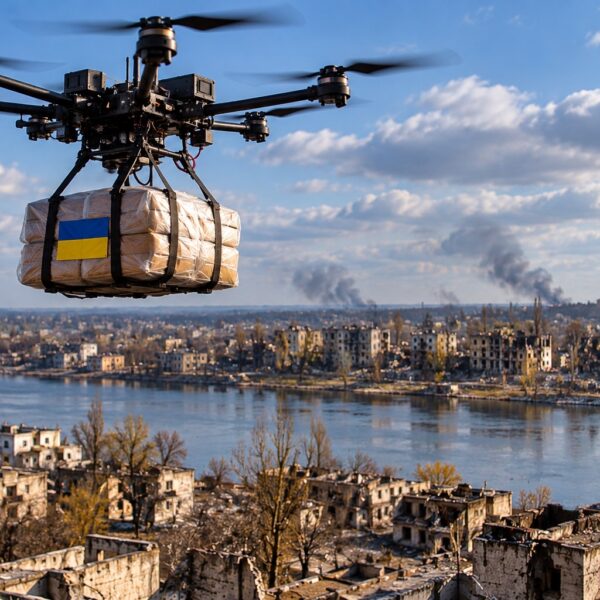 Drones cargados de comida cruzan el frente para llegar a Oleshki