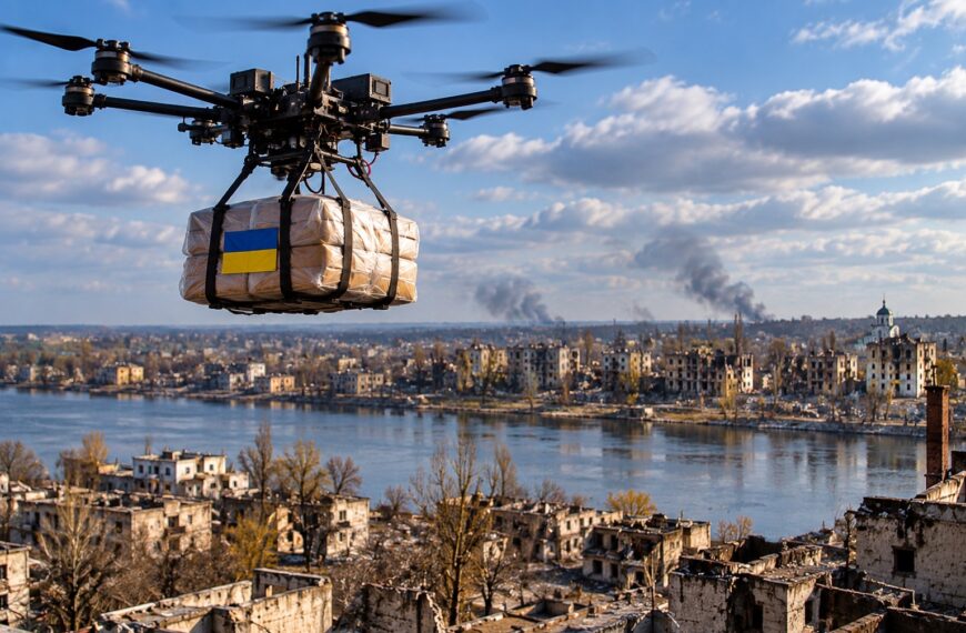 Drones cargados de comida cruzan el frente para llegar a Oleshki